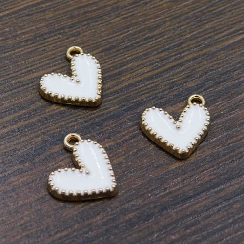 Zawieszka serce z metalu i emalii 13x12mm białe (1szt.)