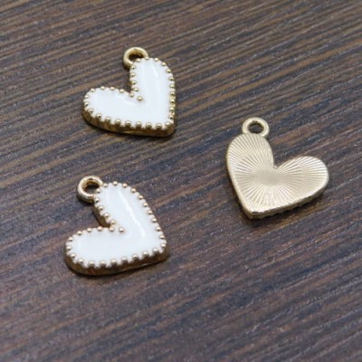 Zawieszka serce z metalu i emalii 13x12mm białe (1szt.)