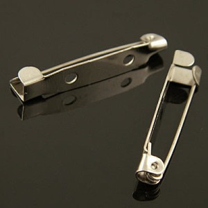 Baza broszki z metalu podłużna 30mm w kolorze ciemnym srebrnym (6szt.)