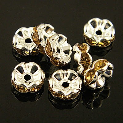 Ozdobna przekładka z metalu 8mm srebrno-bursztynowa (1szt)