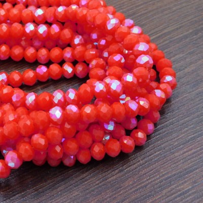 Oponki fasetowane ze szkła 6x4.5mm czerwono-pomarańczowe AB (85szt.)