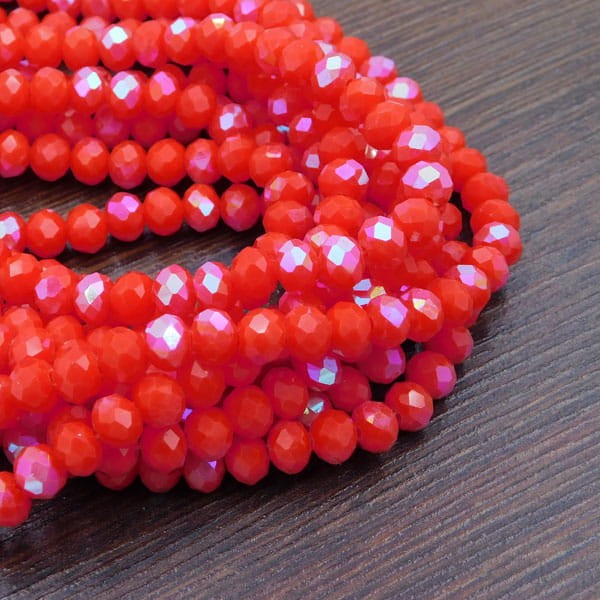 Oponki fasetowane ze szkła 6x4.5mm czerwono-pomarańczowe AB (85szt.)