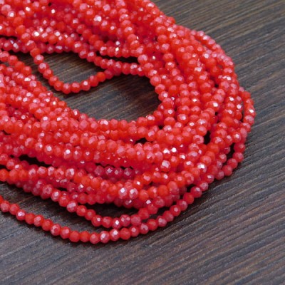 Oponki fasetowane ze szkła 2.5x2mm czerwone z połyskiem (150szt.)