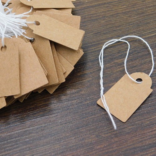 Metki etykiety papierowe do biżuterii 25x15mm brązowe (10szt.)