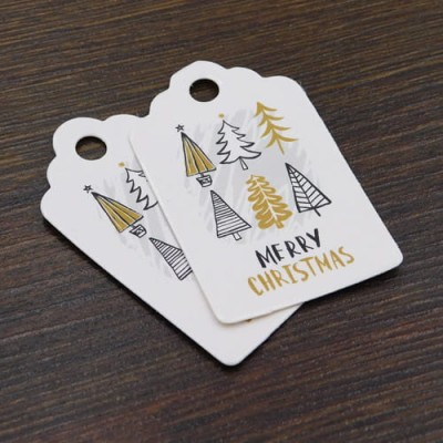 Zawieszki do prezentów MERRY CHRISTMAS etykiety 50x30mm białe (10szt.)