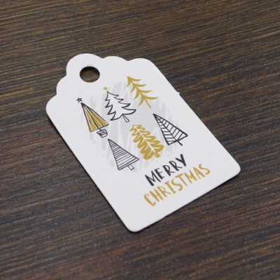 Zawieszki do prezentów MERRY CHRISTMAS etykiety 50x30mm białe (10szt.)